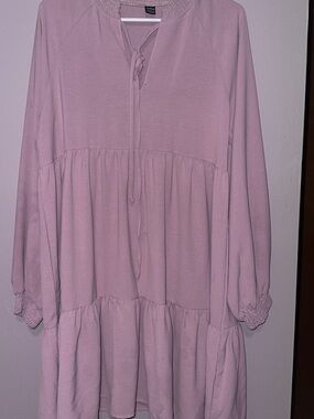 SHEIN Dusty Mauve Smocked Neck Tie-Front Dress